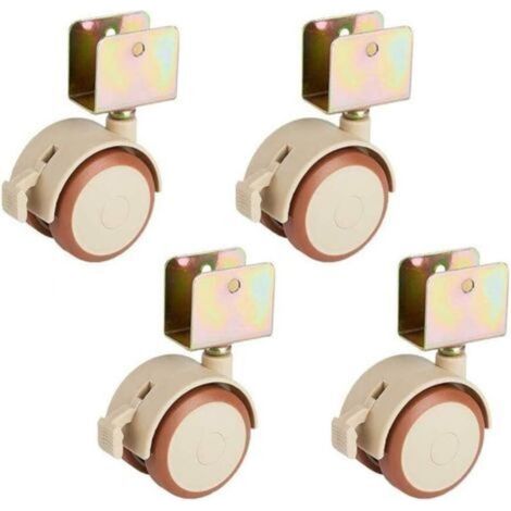 Lot de 4 roulettes pour meubles avec fixations pivotantes en forme de U et freins — Adaptées aux berceaux et lits pour bébés — Roulettes pivotantes universelles (22 mm)