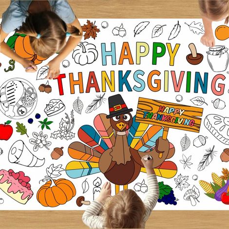 Nappe De Table À Colorier - Thème Thanksgiving - Résistante À L'Eau - 182 X 78 Cm - Pour Enfants Et Familles (1/5)