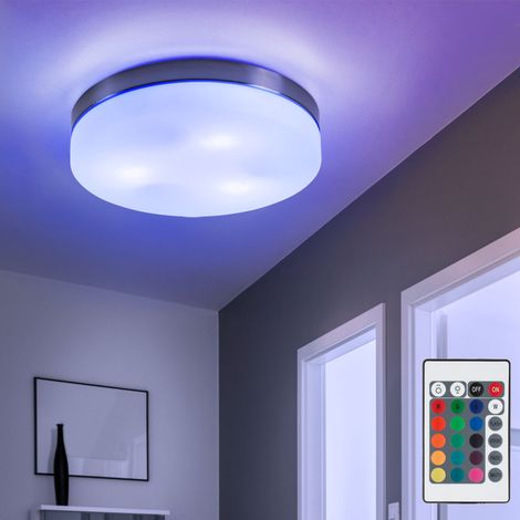 Deckenleuchte 3-Flammig Wohnzimmerlampe Decke Glas weiß Deckenlampe Metall, Fernbedienung dimmbar, 3x RGB LED 4,8W 470Lm warmweiß, DxH 30x6,5 cm (1/5)