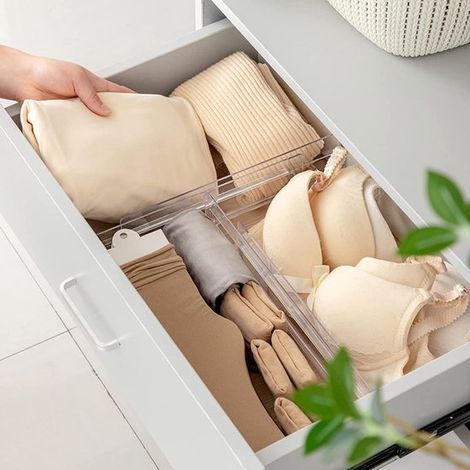 Divisori per cassetti,4 pezzi,Organizzatori per cassetti,Regolabili/estensibili (27,5-52 cm),Per abbigliamento/cucina/bagno/armadio,Plastica (1/4)