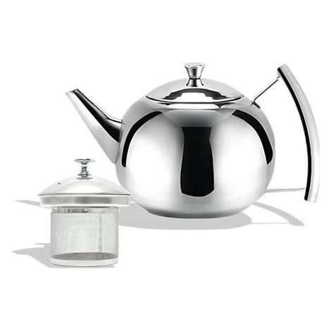Stainless Steel Teapot with Infuser, Coffee Pot/Kettle with Lid and Handle, Ideal for Loose Leaf Organic Tea, Fruits, Herbs and Infusions, 2L Silver Teapot with Infuser - (1/5)