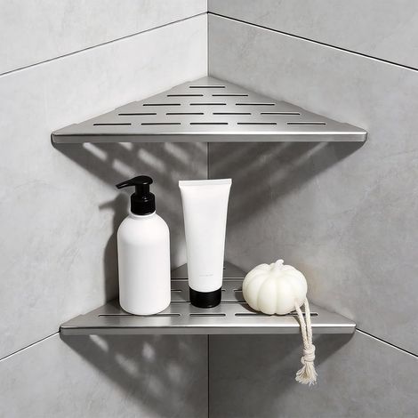 Lot de 2 Étagères d'Angle Encastrables pour Carrelage avec Drainage Rapide  Etagère Angle Douche Inox Sans Perçage, Étagère de Salle de Bain Triangulaire,254mm (1/5)
