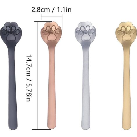 Lot de 4 cuillères à café en forme de patte de chat, en acier inoxydable, pour le thé, le lait et le café.