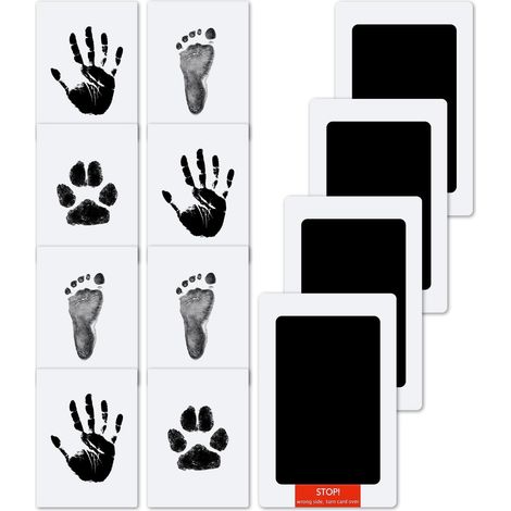 Lot de 4 empreintes de main et de pied de bébé pour nouveau-né de 0 à 6 mois, la peau de bébé n'entre pas en contact avec la couleur, kit d'empreintes de pattes de chien, chat (1/5)