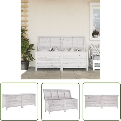 The Living Store Boîte de rangement jardin blanc 150x50x56,5cm bois massif sapin - Boîte De Rangement Jardin - Coffre De Jardin - Rangement Extérieur - Meuble De Jardin - Bois Massif (1/5)