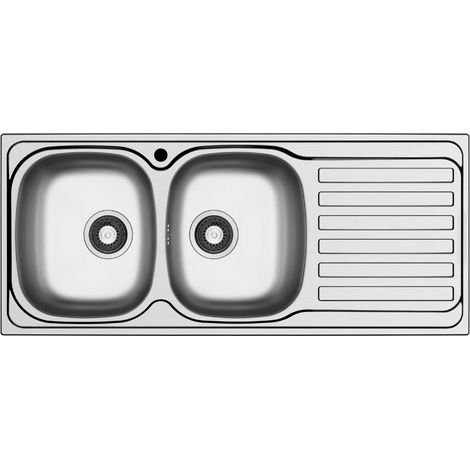 Lavello da incasso monostampo 2 vasche e gocciolatoio destro inox Adriatico116