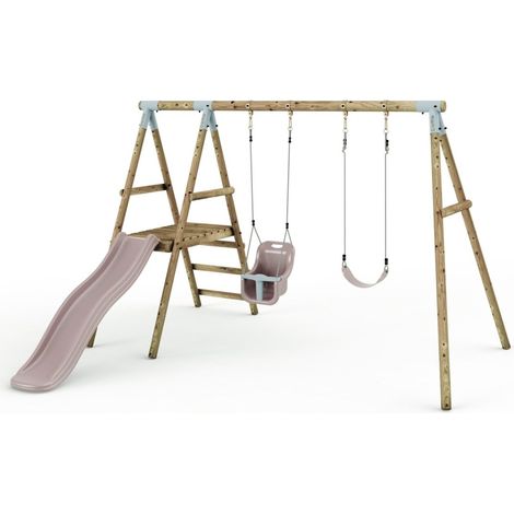 Limited Edition Rebo Double Wooden Swing Set with Slide - Odyssey (1/4)