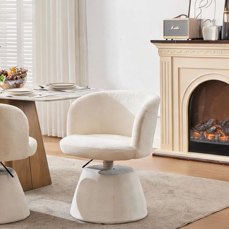 Tabouret de bar pivotant en chenille beige hauteur réglable (1/5)