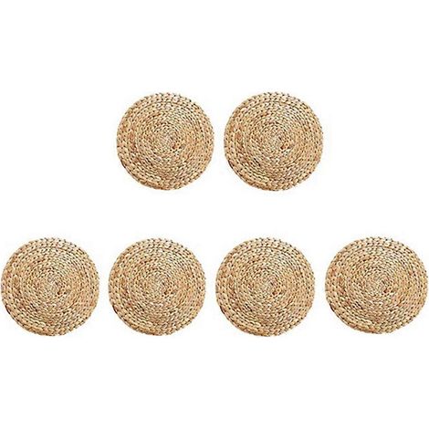 Sets de table ronds en rotin tressé, sets de table en osier naturel, sets de table tressés en paille de jacinthe d'eau, lot de 6 (1/5)