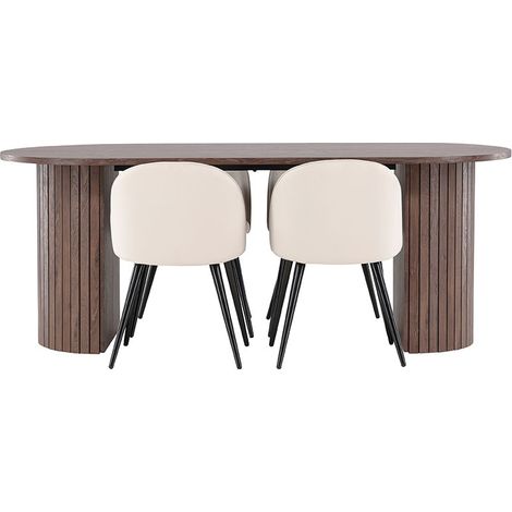 Härön Essgruppe Tisch 90x200cm und 4 Velours Stühle mocca. (1/4)