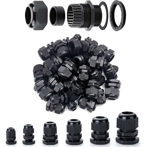 50 Pièces Presse Etoupe, Presse Etoupe Etanche, Connecteurs de Câble IP68 Étanches 3-14 mm Réglables, Collier Plastique Connecteu Glandes de Câbles pour la Maison Jardin PG7 PG9 PG11 PG13.5 PG16 (1/5)