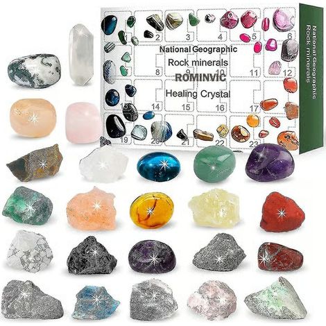 Calendrier de l’Avent Rock 2026, Calendrier de compte à rebours de Noël 24 jours de minerais, minéraux, pierres précieuses et cristaux, calendrier de l’Avent avec 24 pierres précieuses à ouvrir chaque (1/5)