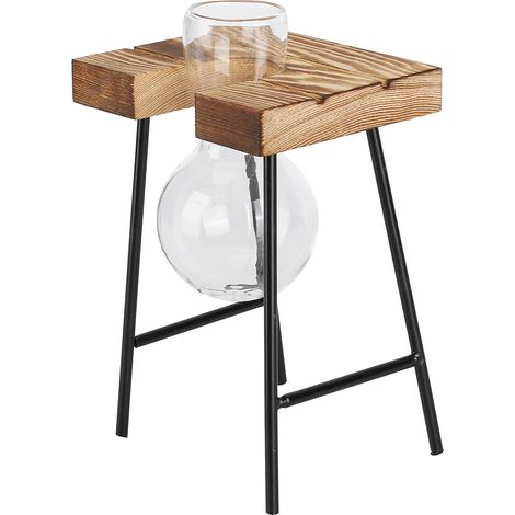 Pot de fleurs de bureau en verre avec support en bois, vase en verre pour plantes hydroponiques, idéal pour la maison, le bureau et le jardin (1 bouteille) (1/5)