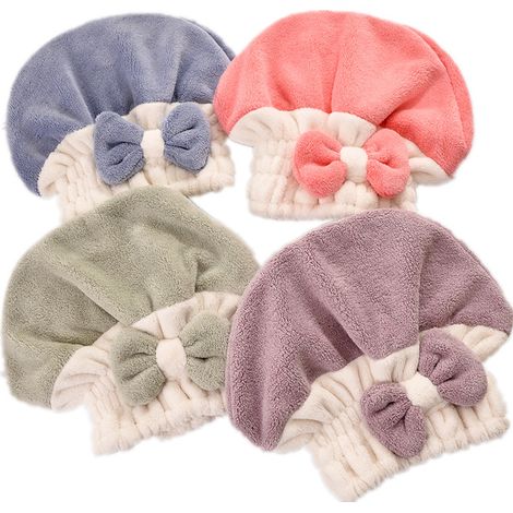 Lazos para mujer, gorros de ducha con lazo, gorro para el cabello de secado rápido, toalla de baño de terciopelo coral superabsorbente. (1/2)