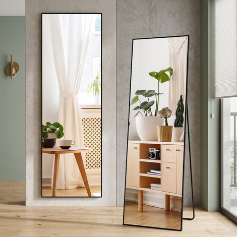 Standspiegel 177 x 77 cm – Schwarzer minimalistischer Aluminiumrahmen – Großer moderner Wandspiegel zum Aufstellen oder Aufhängen – Für Wohnzimmer und Schlafzimmer