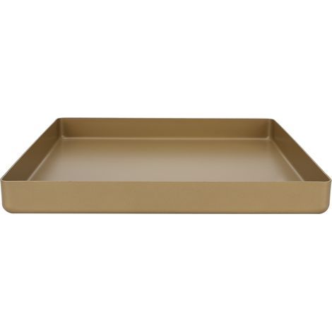 Quadratisches Backblech aus goldfarbener Aluminiumlegierung, antihaftbeschichtet, 28 x 28 x 3 cm, geeignet für Brot und Pizza (1/5)