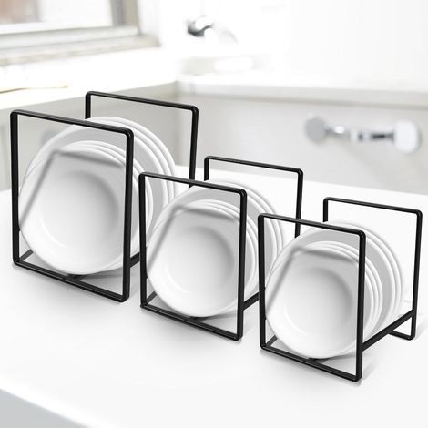Set aus 3 Tellerhaltern, Tellerorganisatoren, Abtropfgestellen, multifunktionalen Organizer für Küchenschränke, Ablageflächen, Arbeitsplatten und Schränke (1/5)