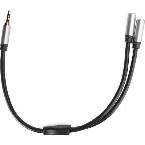 Câble audio 3.5mm mâle vers 2 femelles, division 1 en 2, fil résistant argenté 0.3m (1/5)