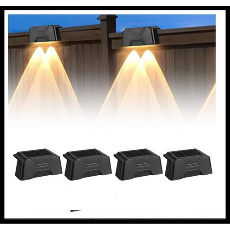 (Black) Outdoor solar garden lights: 4 waterproof solar lights with LED lighting, suitable for outdoor stairs. (1/5)