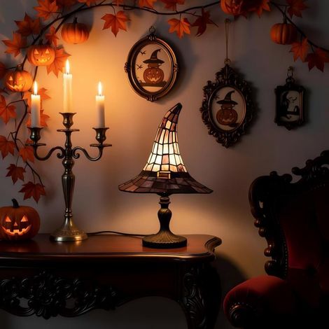 Tischlampe Hexenhut aus Harz Gothic Stil Halloween Nachtlicht 30 cm Großes Modell (1/4)