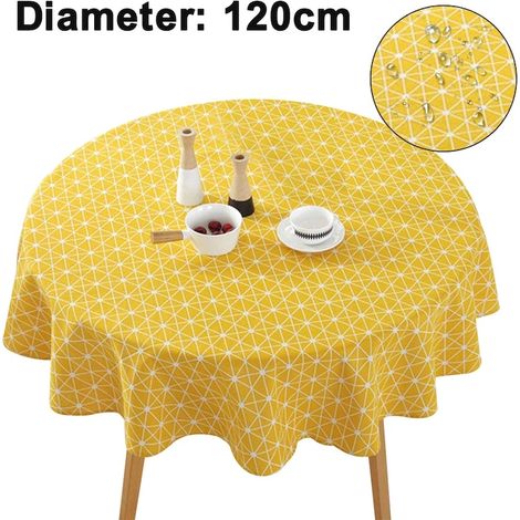 Nappe ronde Cozevdnt, jaune, 120 x 120 cm, à motif élégant (1/5)