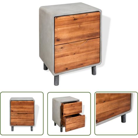 The Living Store Nachttisch Beton Akazienholz Massiv 40 x 30 x 50 cm - Industrieller Nachttisch - Beton Tisch - Holzschubladen - Nachtisch - Wohnzimmer Deko (1/5)