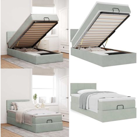 vidaXL Ottoman-Bett mit Matratze Hellgrau 100x200 cm Samt (1/5)