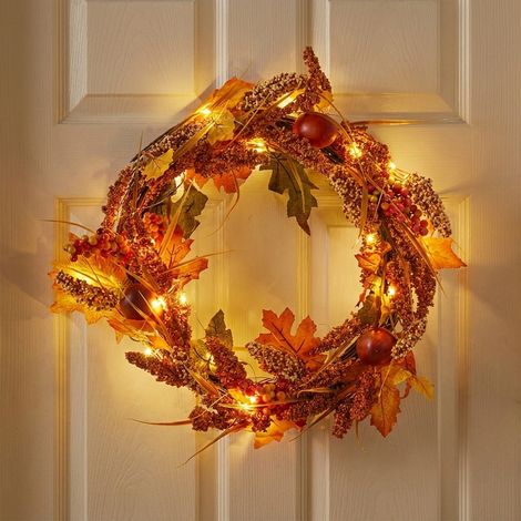 Golden Sorghum Autumnal LED Door Wreath (1/2)