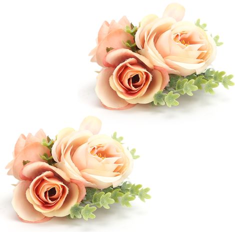 2 pièces Fleurs Artificielles pour Poignet Mariage, Anniversaire, Fête Cocktail - Orange (1/5)