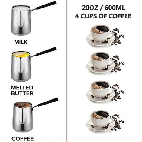 Burriera e caffettiera in acciaio inox, lattiera con beccuccio (600 ml) (1/4)