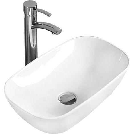 Lavabo cerámico sobre encimera, 46x23x12 cm, Blanco