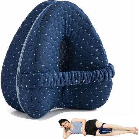 Coussin de soutien pour jambes - Oreiller orthopédique 24x14x24 cm - Réduit douleurs et tensions - Maintient une posture correcte - Femmes enceintes - Bleu marine (1/5)