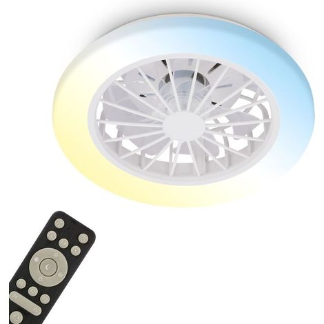 Ventilador de techo Briloner con mando a distancia, Ø38cm redondo, 24W, 2600lm, 3000K-6500K, de blanco cálido a luz diurna, motor DC, blanco - Lámpara de techo para dormitorio, salón y pasillo (1/4)
