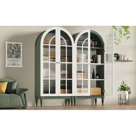 Vitrina 76x38,5x165 cm de MDF verde oscuro y blanco con puertas de cristal – MEUBLIV (1/5)