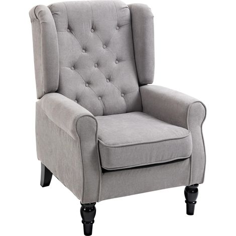 Fauteuil oreille élégant en polyester gris avec pieds en bois, 74 x 86 x 102 cm (1/5)
