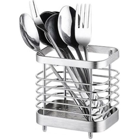 Égouttoir Rangement Couverts, Support Panier Pour Couteaux, Fourchettes, Cuillères, Ustensiles de Cuisine Porte-couverts Acier Inoxydable, Argent (1/4)