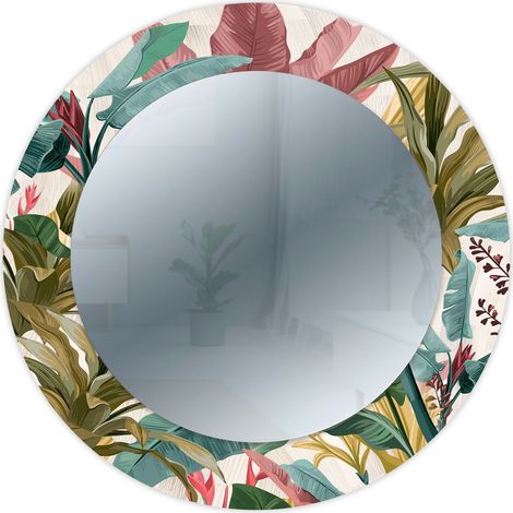 Lupia - Specchio da Parete Rotondo 65 cm MIRROR FANTASY Banana Leaves Beige, Cornice Stampata in Legno, Moderno per Camera da Letto, Soggiorno, Ingresso, Made in Italy, specchiera circolare (1/4)