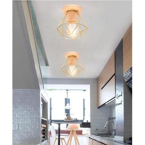 U-do Lot de 2 Plafonnier Retro Couloir Or Moderne Lustre Plafonnier Industriel en Cage Fer Style Edison pour Salon Chambre (1/4)