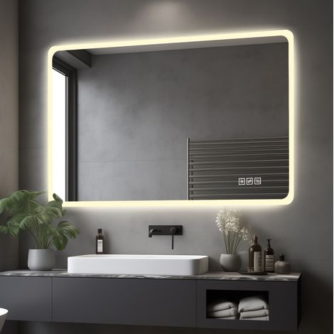Espejo LED de baño 100x60 cm plateado, antivaho, mural – MEUBLIV (1/5)