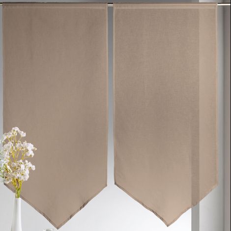 Paire de petits voilages bas en pointe Taupe 60x130 cm