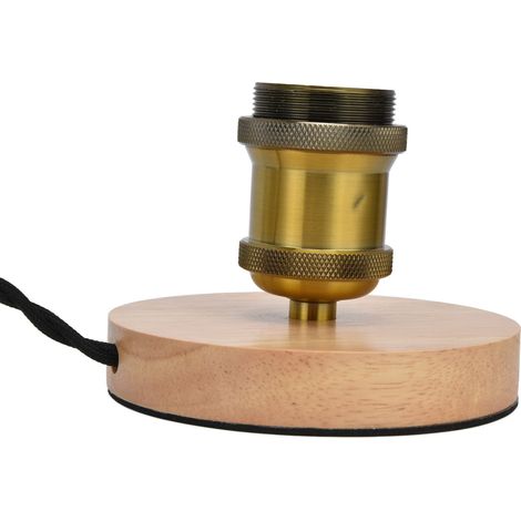 Socle de lampe vintage en bois E27, doré cuivré, plateau bois avec interrupteur variateur (sans ampoule, prise européenne 110-240V) (1/5)
