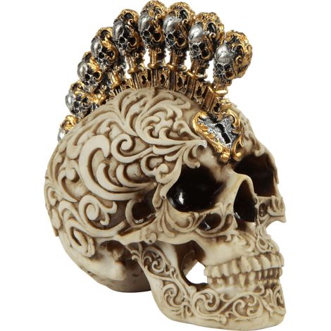 Dekorativer Totenkopf aus Kunstharz mit Schloss und Schlüssel