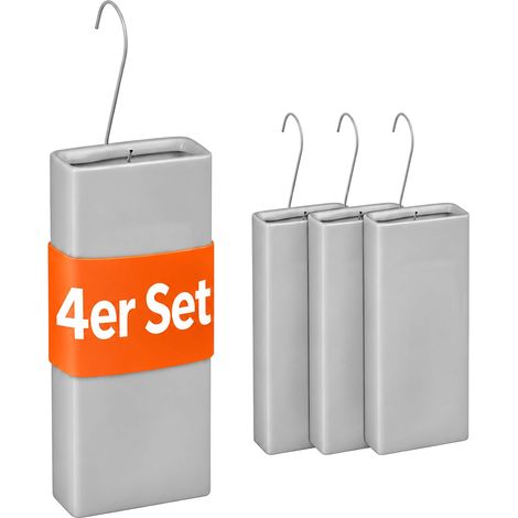 Relaxdays Luftbefeuchter Heizung, 4er Set, Wasserverdunster für Heizkörper, inkl. Haken zum Aufhängen, Keramik, hellgrau (1/5)