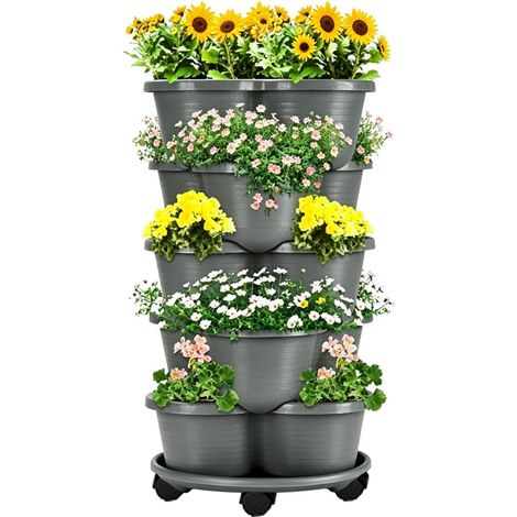 Pflanzsäule Stapelbar fünf Etagen mit Rollen Garten
