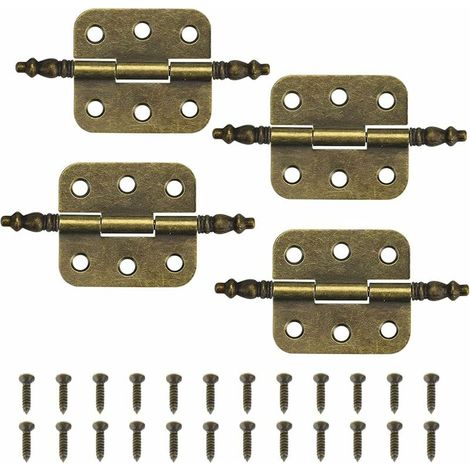 4 Stück antike Scharniere, 70 x 35 mm, Vintage-Schranktürscharnier, 6 Löcher, Retro-Scharniere, klappbar, dekoratives Scharnier, Eisen, antikes Möbeltürscharnier mit 24 Schrauben für Schubladen, Schrä