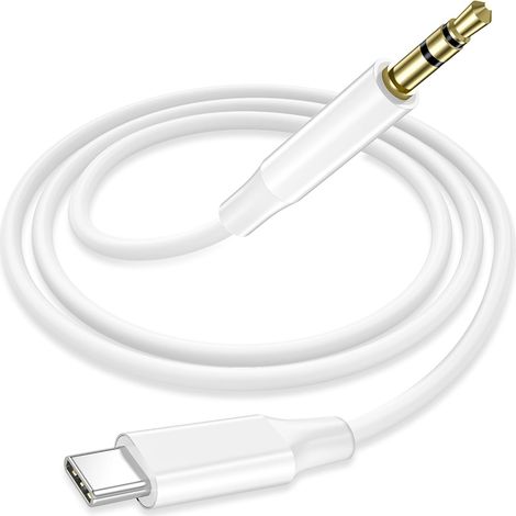 Câble Aux vers USB C, Adaptateur USB C vers Jack 3,5mm Câble Audio Type C Flexible pour 17 16 15 Pro Max, S26 S25 S24 Ultra, Pixel, iPad, Autoradio [1.2M, Blanc] (1/5)