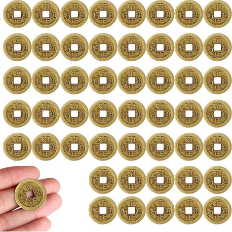 50 pièces de monnaie chinoises Feng Shui, imitation métal ancien de 2,5 cm, décoration Feng Shui, thème asiatique, pour la santé et la prospérité (1/5)