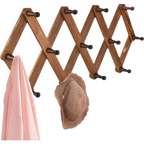 Étagère murale pliante en bois avec 13 crochets (clous), porte-manteau mural extensible pour suspendre manteaux, chapeaux, écharpes, tasses à café, crochets en forme de X pour vêtements