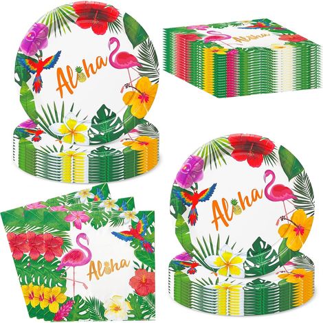 Vaisselle Jetable Anniversaire Hawai 40 Pièces 20 x Assiette Jetable Flamant Rose et 20 x Aloha Serviette Papier Decoration Anniversaire Tropical Luau Pool Party Jardin Mariage Plage et Fêtes d’été (1/5)