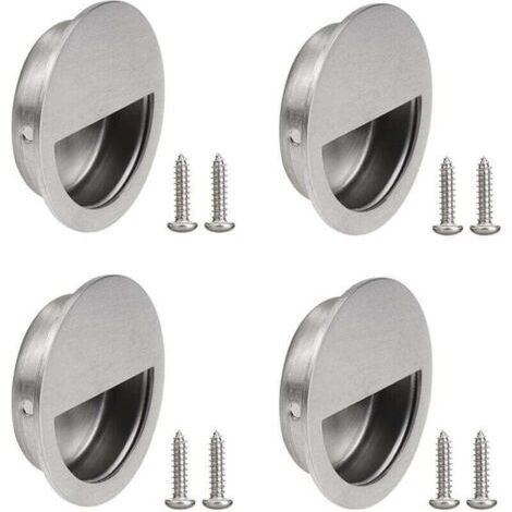 4 Pièces Poignée Ronde de Porte Coulissante Poignée Encastrée Ronde de Porte en Acier , XU,Inoxydable Encastrées Rondes Poignées de Porte Affleurantes avec Vis pour Tirage Porte Tiroirs Armoire -